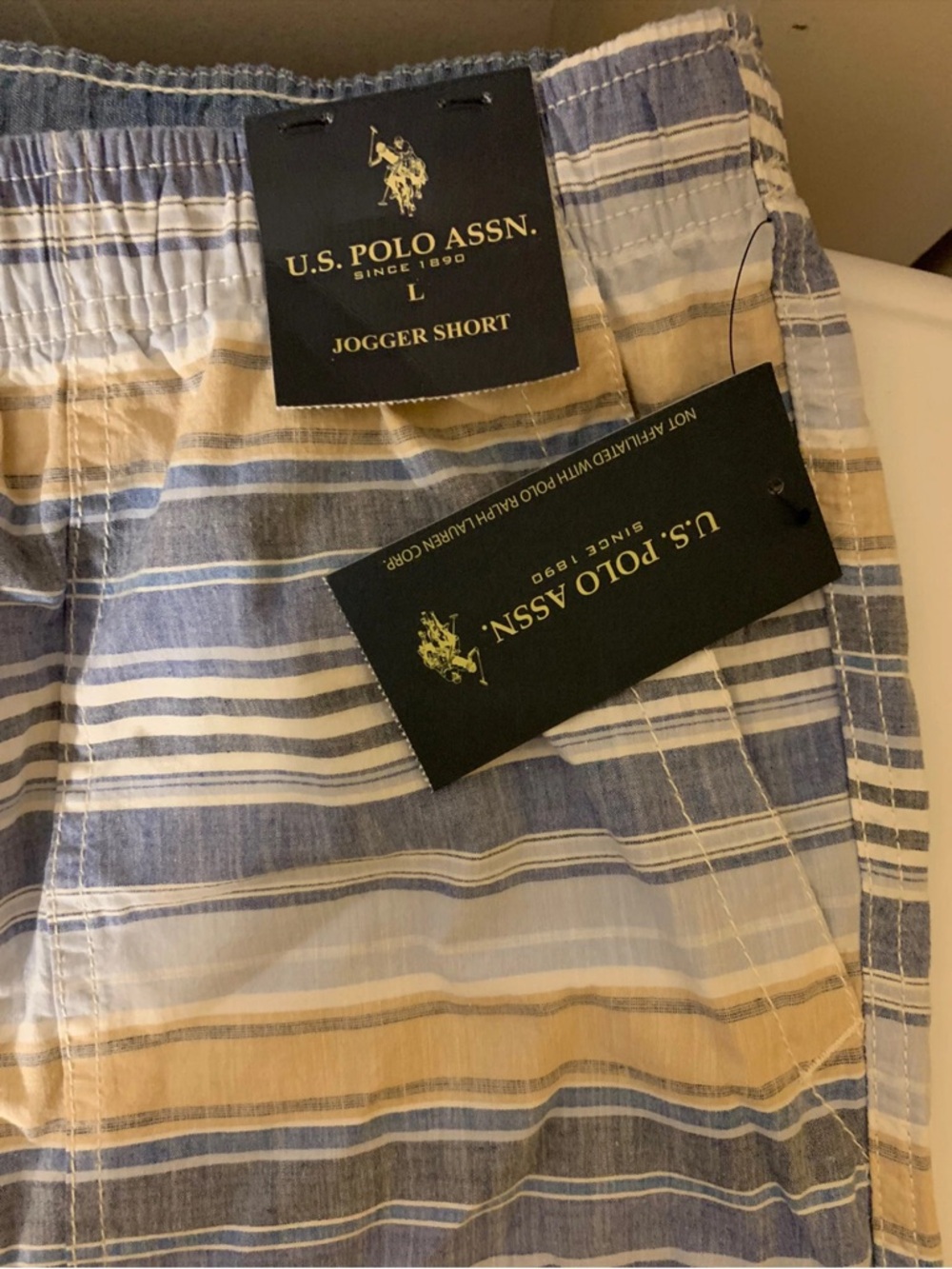 U.S. Polo Assn. Men’s Blue & Tan Striped Jogger Swim‎ Shorts